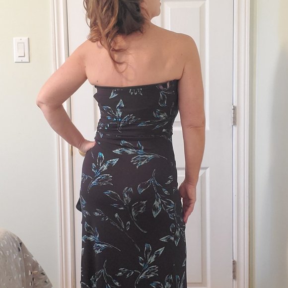 Black & Teal Sequence Strapless Dress - Picture 5 of 16